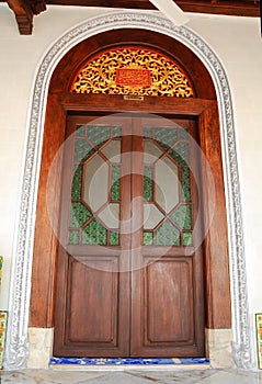 Main entrance door of Kampung Kling Mosque at Malacca, Malaysia